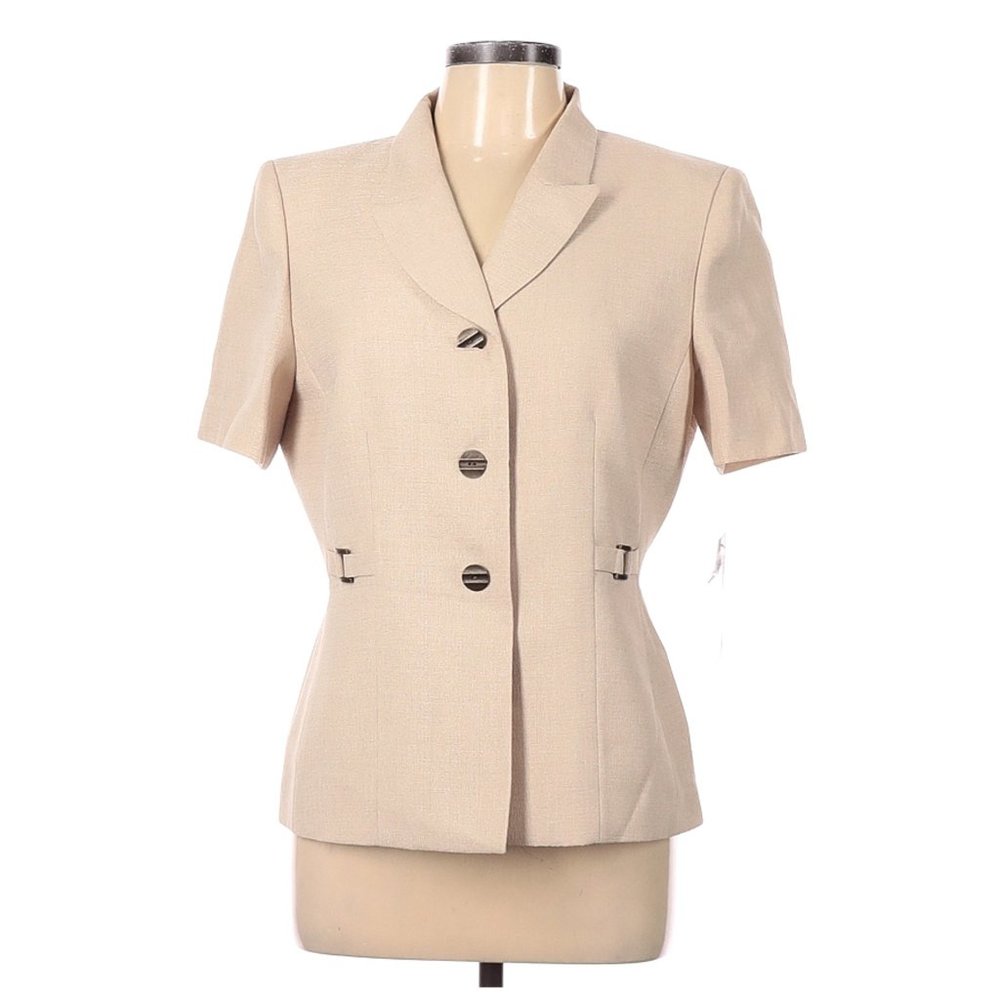 Le Suit Short Sleeve Jacket Tan Single Breasted 3 Button Sz 12P #525